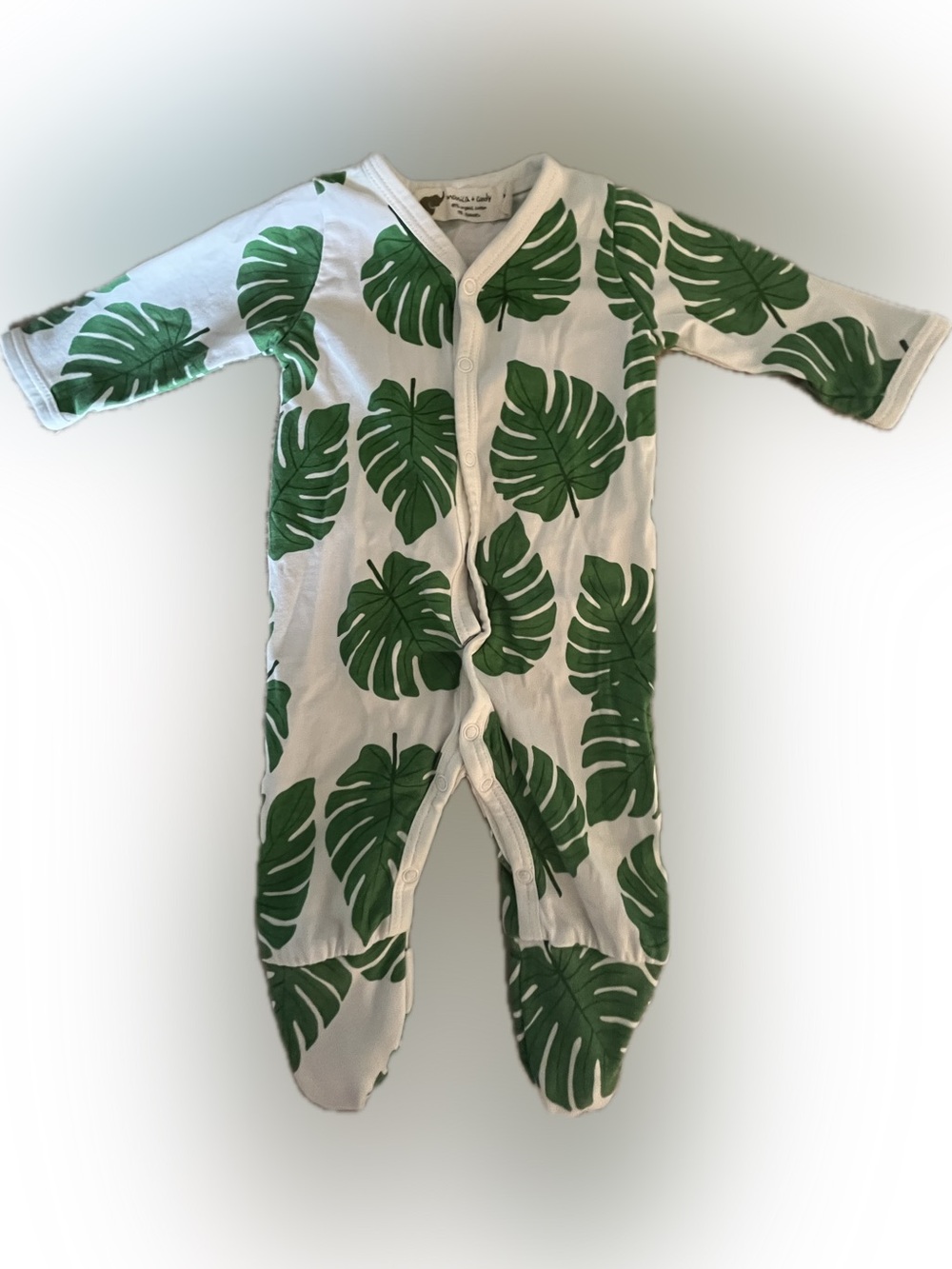 Monica and Andy Green Palm-Print Footed One-Piece for Babies